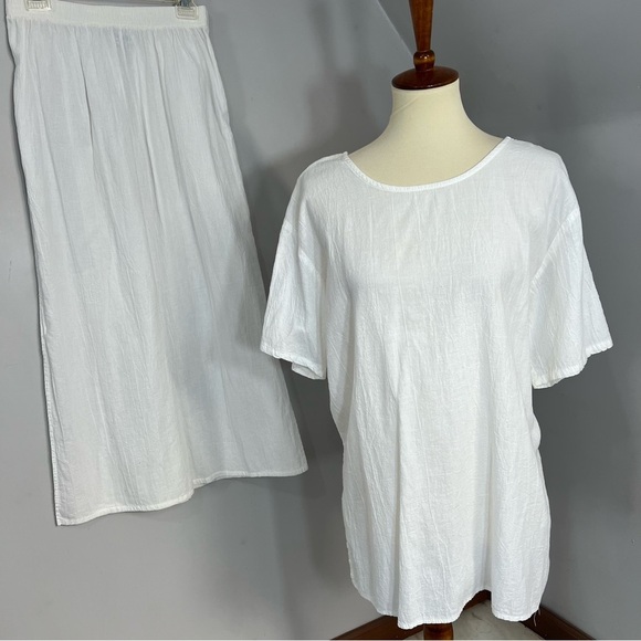 Vintage Dresses & Skirts - Vintage white cotton gauze two piece co ord skirt set vacay beach lounge cruise